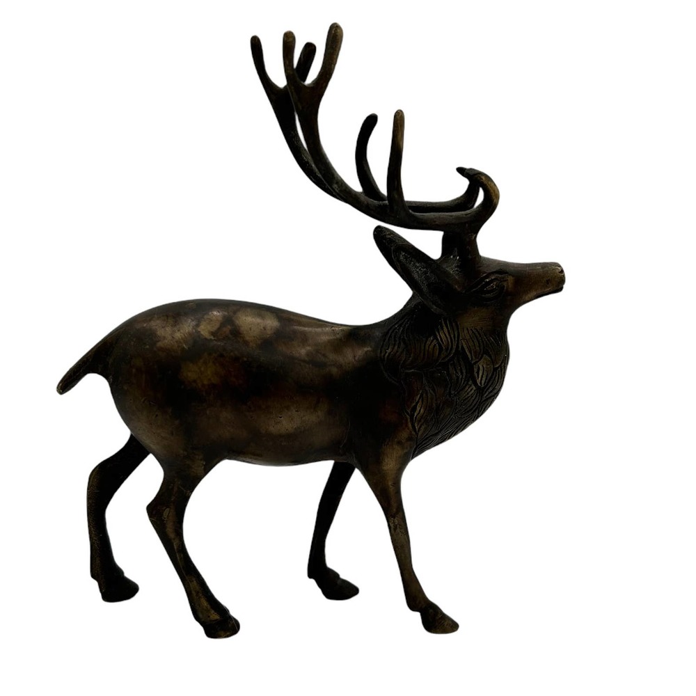 Bronze metal elk stag statue Buck tabletop. Reindeer. Mantle centerpiece